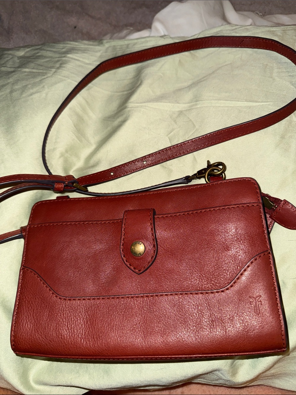 Frye Brownish Red Leather Crossbody Wallet Bag with Snap Pocket